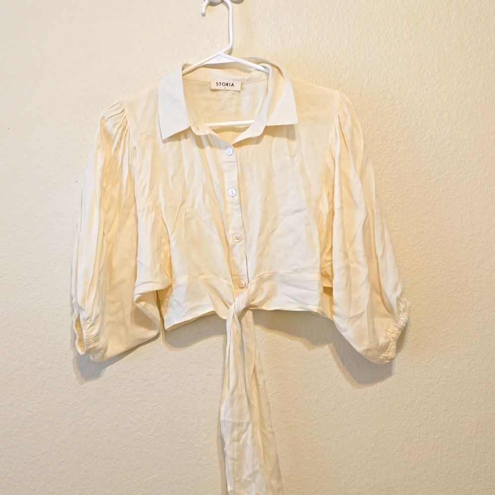 Anthropologie Storia cream ivory collared puff sleeve blouse‎ s
